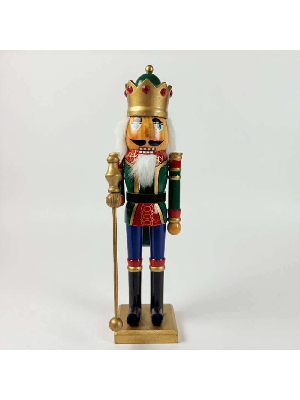 Wooden Colorful King Nutcracker Figurine Gold Crown 14 inch Christmas Decor